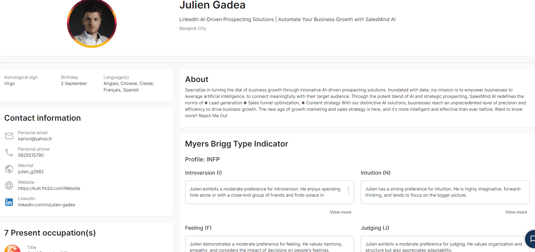 LinkedIn profile information page