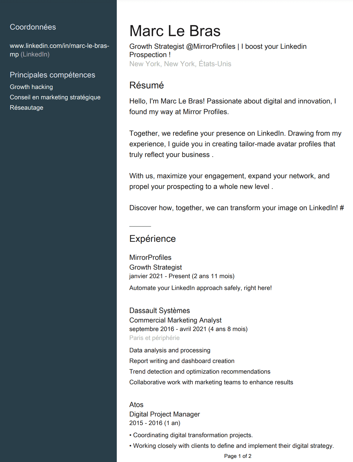 Marc Le Bras LinkedIn CV