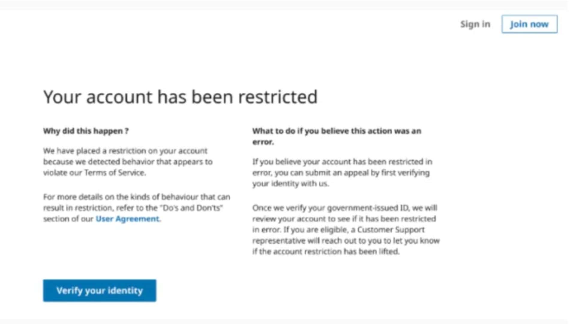 Your account has been restricted