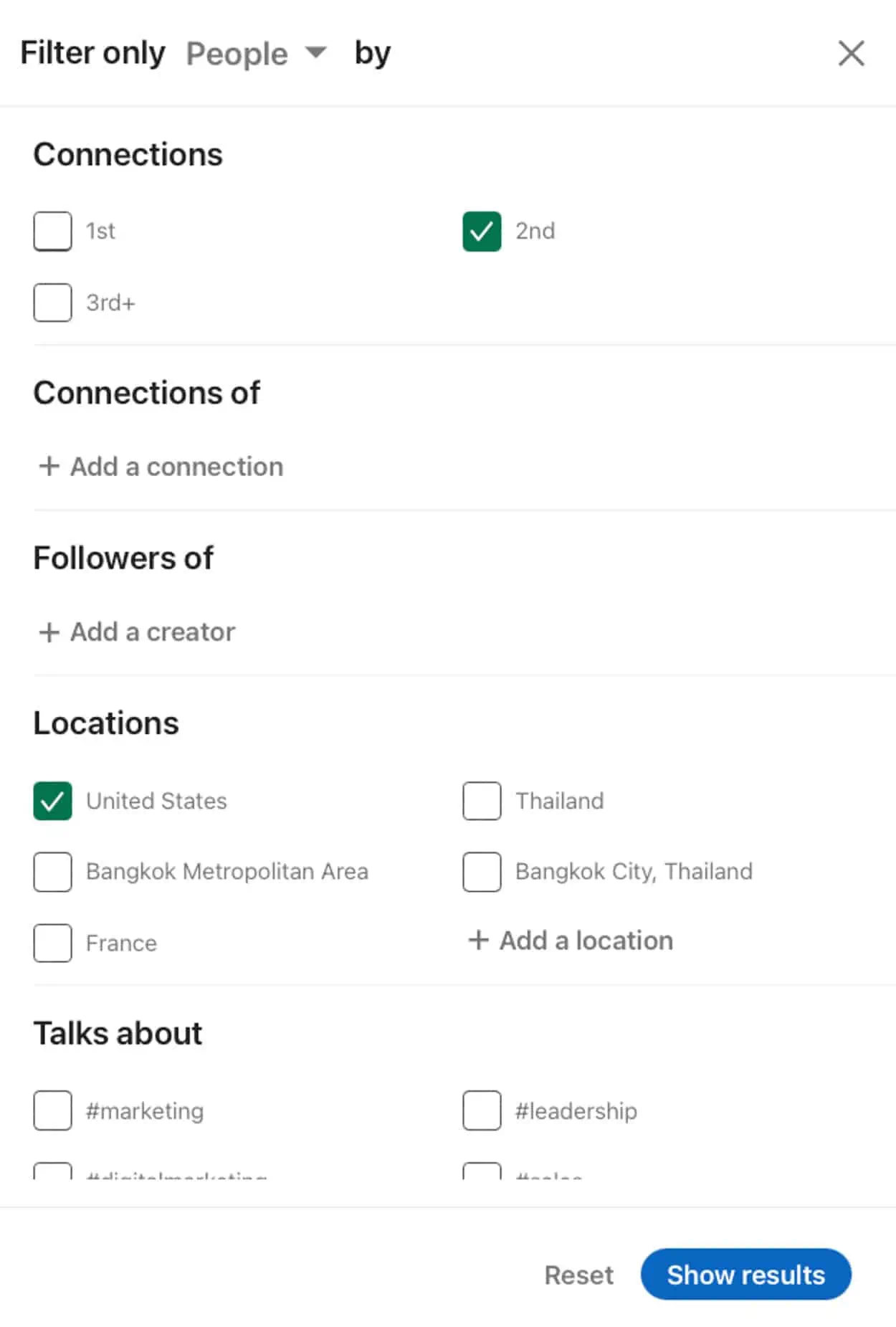 LinkedIn filters 2