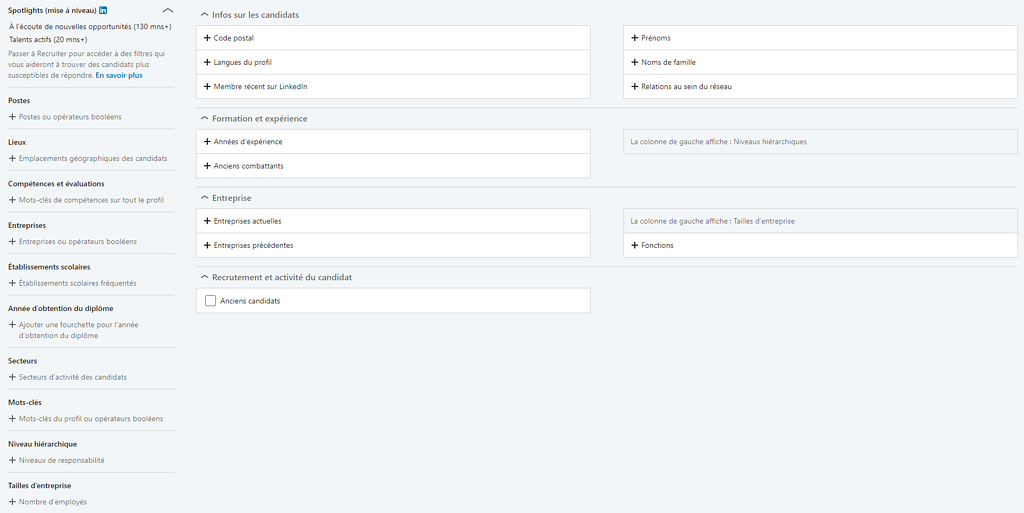 Recruiter Lite filters