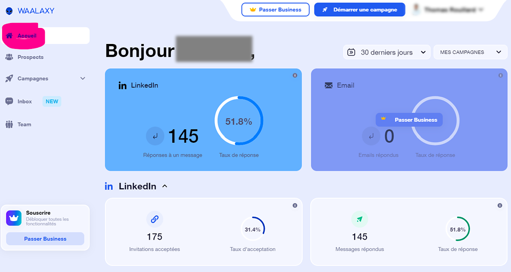 Waalaxy Dashboard