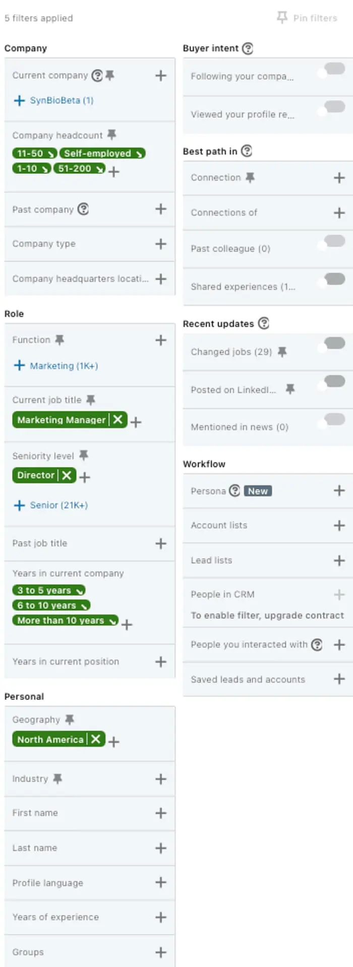 Sales Navigator filters 2