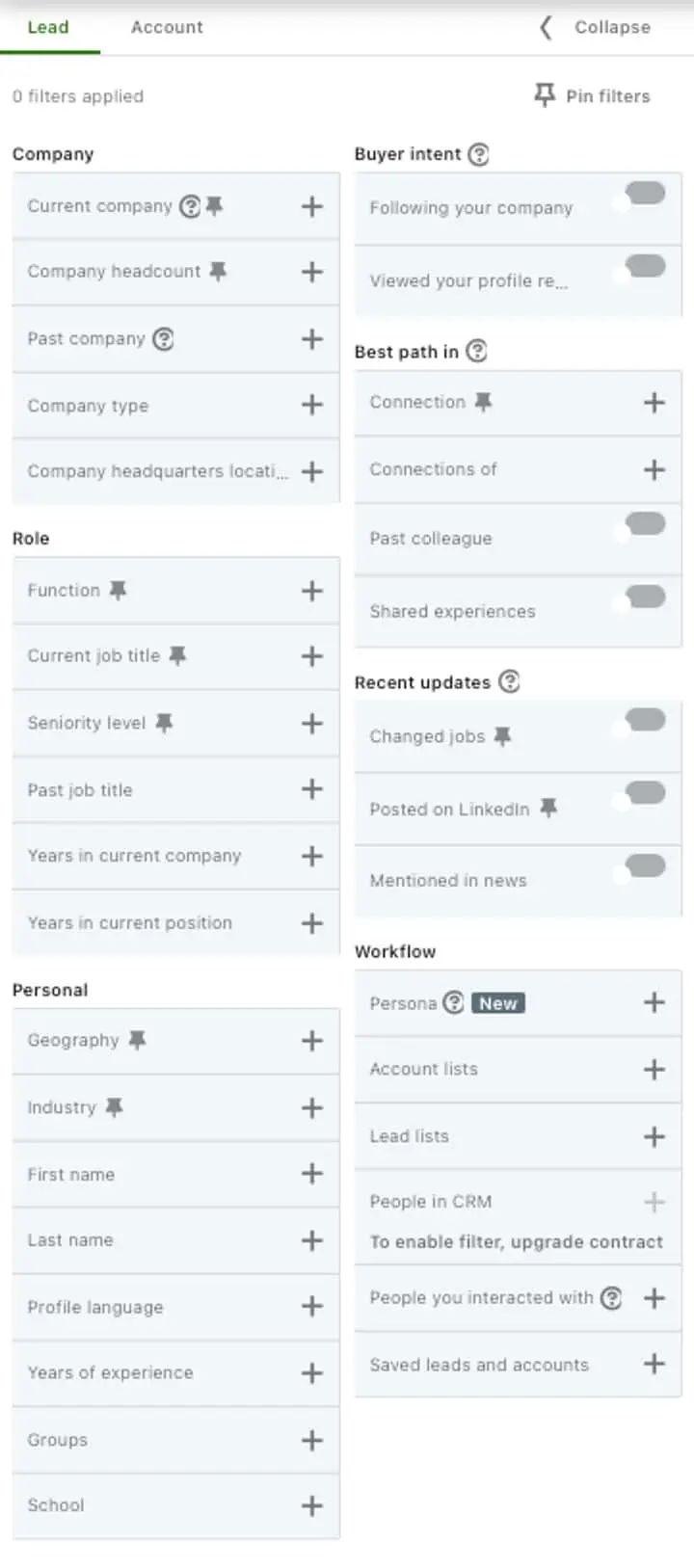 Sales Navigator filters