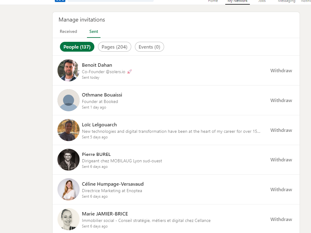 Pending LinkedIn invitations