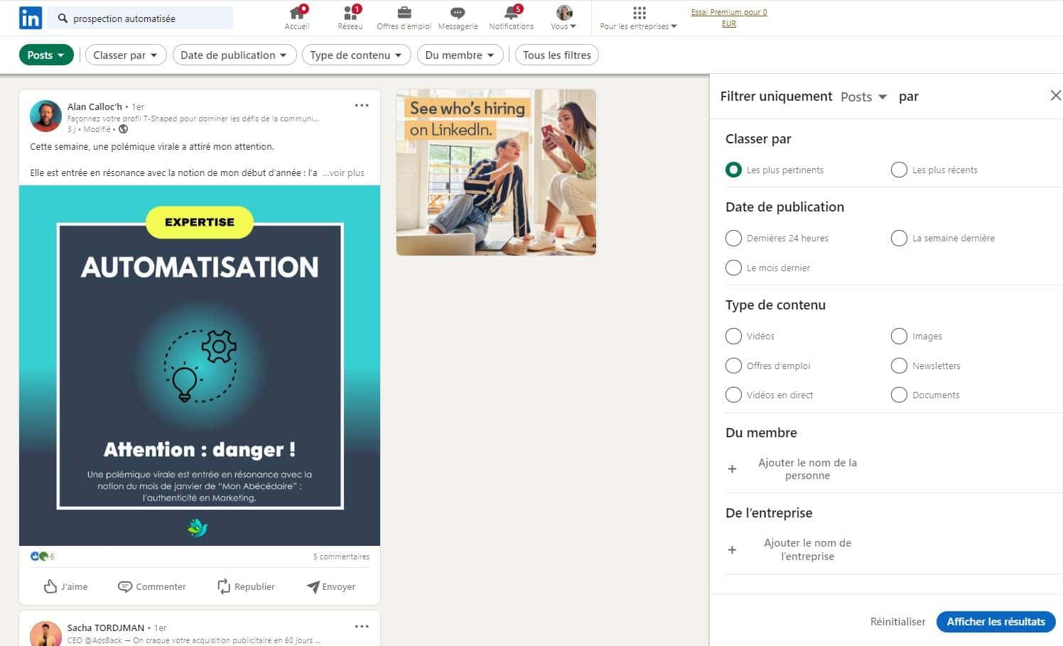 LinkedIn filters
