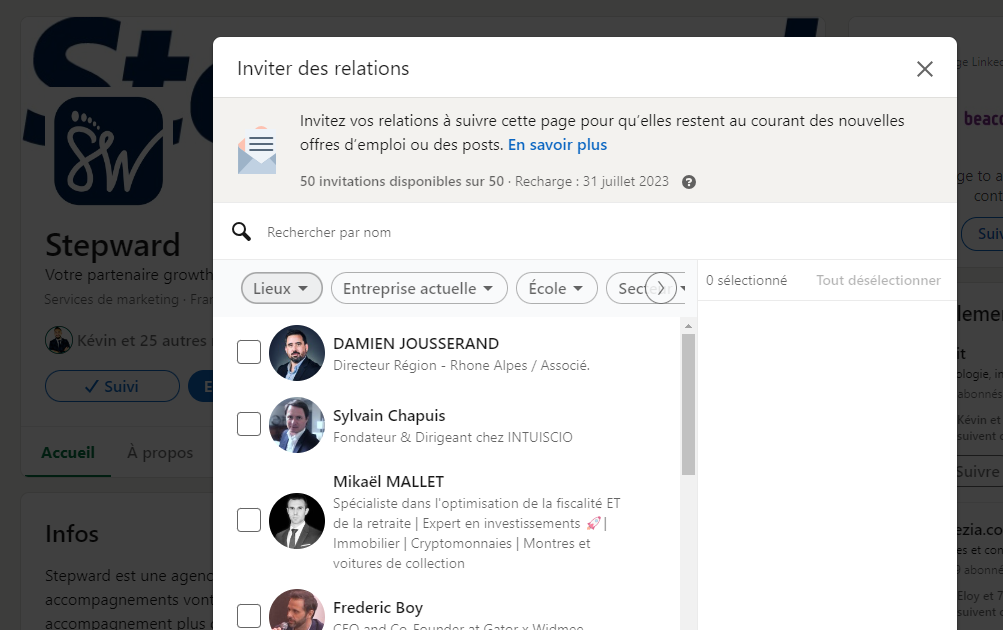 Mass invite connections