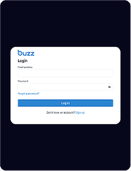 Buzz setup, step 1: Log in to Buzz