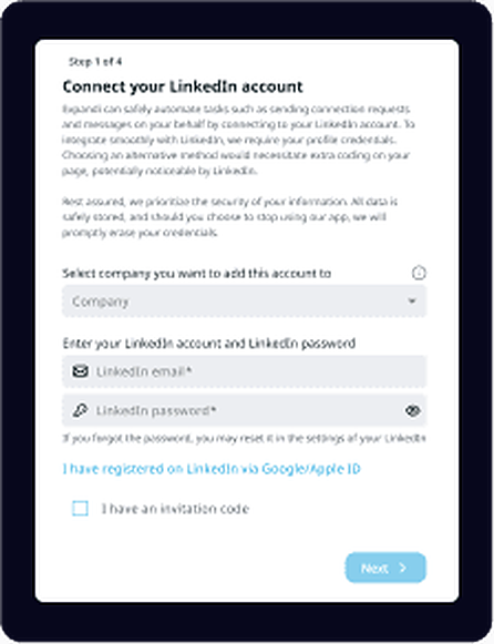 Expandi setup, step 2: Add the LinkedIn account