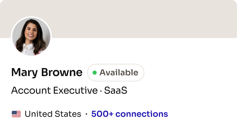 Profile card: Account Executive, SaaS (United States)