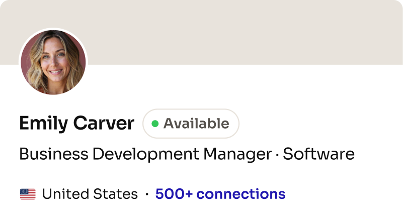 Profile card: Business Development Manager, Software (United States)