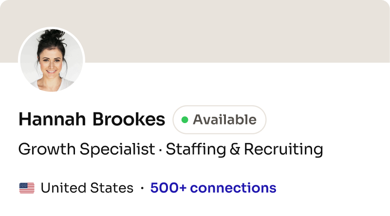 Profile card: Growth Specialist, Staffing & Recruiting (United States)