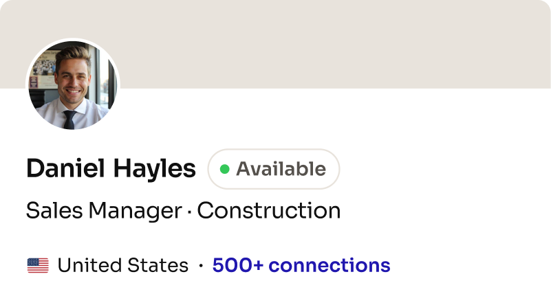 Profile card: Sales Manager, Construction (United States)