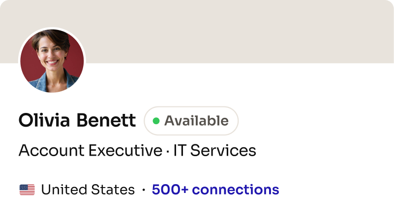 Profile card: Account Executive, IT Services (United States)