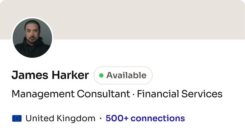Profile card: Management Consultant, Financial Services (Europe)