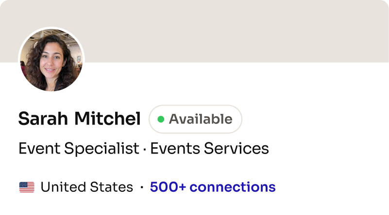 Profile card: Event Specialist, Events Services (United States)