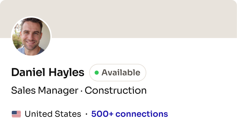 Profile card: Sales Manager, Construction (United States)
