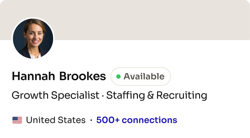 Profile card: Growth Specialist, Staffing & Recruiting (United States)