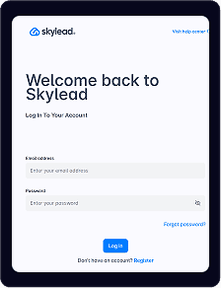 Skylead setup, step 1: Log in to Skylead